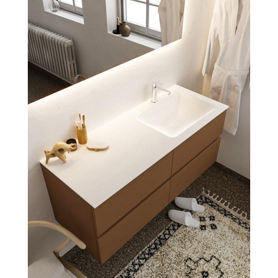 MONDIAZ VICA Badkamermeubelset - 120cm - 4 lades - wasbak Cloud rechts - 1 kraangat - solid surface rust