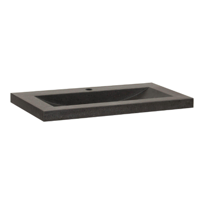 BRAUER Magma wastafel 80x46x5cm - 1 wasbak - 1 kraangat - natuursteen - basalt antraciet