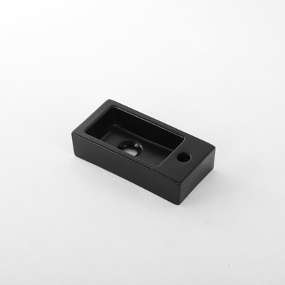 QeramiQ Fuente Fontein - 38x18.5x9cm - keramiek - kraangat rechts - Mat Zwart