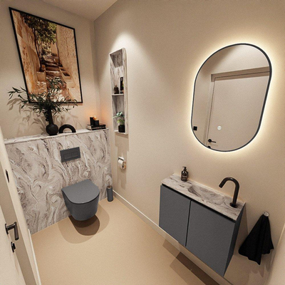 MONDIAZ TURE-DLUX 60cm toiletmeubel Dark Grey. EDEN wastafel Glace positie rechts. Met 1 kraangat.