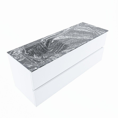 Mondiaz VICA-DLUX Badkamermeubelset - 130cm - talc - 2 lades - Inbouw wastafel CLOUD - links - zonder kraangat - kleur Lava - XL versie 60cm hoog