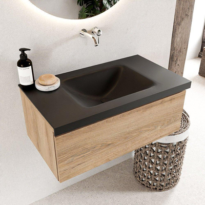 Mondiaz BUKLA Badkamermeubelset - 80x45x34cm - 0 kraangaten - wasbak midden - solid surface - Urban - greeploos - 1 lade - Melamine - Washed Oak