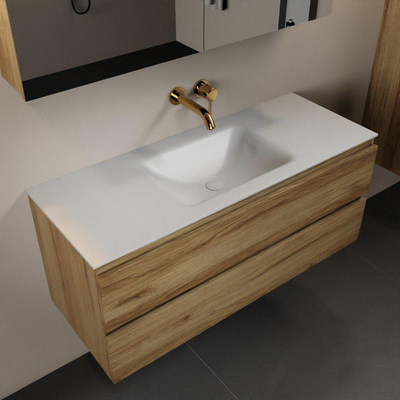 Mondiaz Aivy badmeubelset - 120x45x50cm - 0 kraangaten - 1 wasbak talc Solid surface - Midden - 2 lades - Met spiegelkast - Melamine Chai