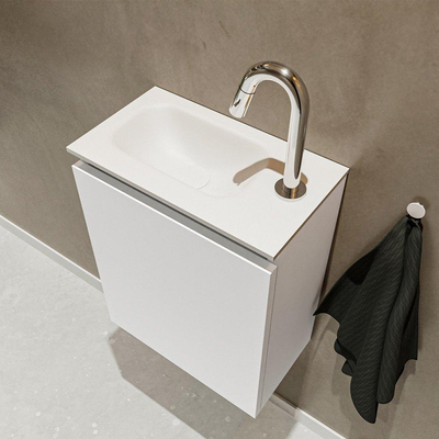 MONDIAZ TURE Fonteinset - 40x23x50cm - 1 kraangat - 1 deur - talc mat - Wasbak links - Solid Surface Wit