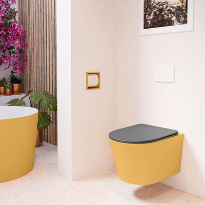 MONDIAZ LAVIE wandclosetpack - 36x53cm - diepspoel - rimless - Ocher (geel) - softclose - quick-release - toiletzitting - Dark grey (grijs)