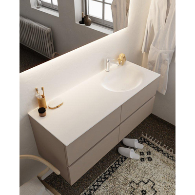 MONDIAZ VICA Badkamermeubelset - 120cm - 4 lades - wasbak Moon rechts - 1 kraangat - solid surface smoke