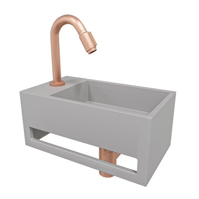 Wiesbaden Julia fonteinset Solid Surface 35x20x16cm betonlook links incl. Victoria luxe fonteinkraan geborsteld koper