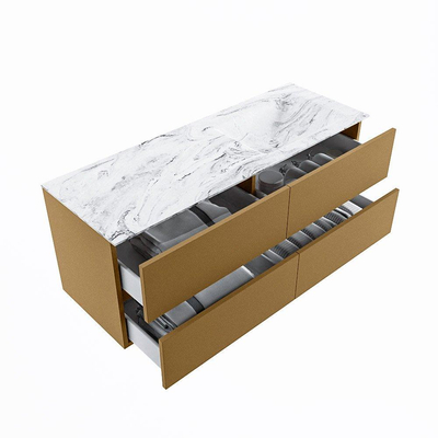 MONDIAZ VICA-DLUX Badkamermeubelset - 130cm - onderkast oro - 4 lades - inbouw wastafel cloud rechts - 1 kraangat - 60cm hoge versie - glace