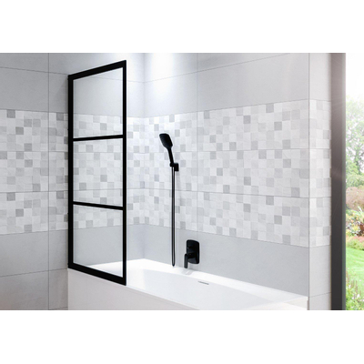 Riho Grid badwand 80x150cm links zwart profiel en helder glas