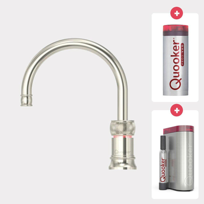 Quooker NL Classic Nordic round kokendwaterkraan opbouw uitloop draaibaar met Pro3 reservoir & Cube reservoir nikkel glans