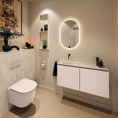 MONDIAZ TURE-DLUX 100cm toiletmeubel Rosee. EDEN wastafel Ostra positie links. Zonder kraangat.