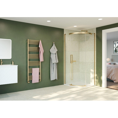 Crosswater Optix Douchecabine 90x90cm - kwartrond - deur rechts - messing geborsteld