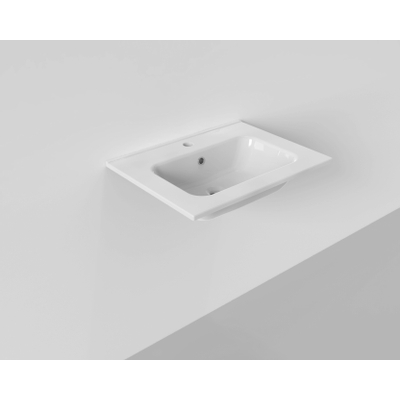 Arcqua Pakaru wastafel 61x46cm met overloopgat 1 kraangat 1 wasbak keramiek glans wit