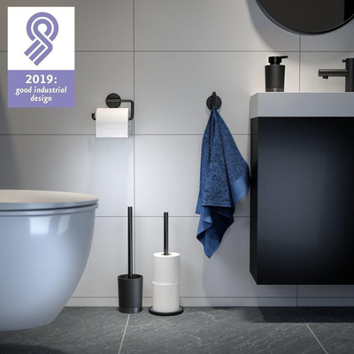 Tiger Tune Toiletborstel met houder vrijstaand Zwart metaal geborsteld / Zwart 9.1x37.9x9.1cm