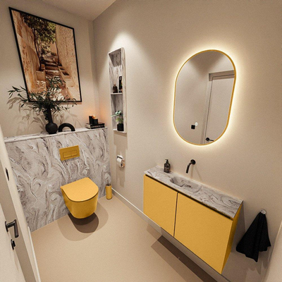 MONDIAZ TURE-DLUX 80cm toiletmeubel Ocher. EDEN wastafel Glace positie midden. Zonder kraangat.