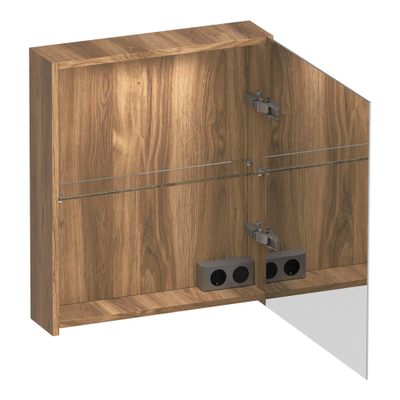 BRAUER Impress Deluxe spiegelkast - 60x70x15cm - interne en externe verlichting - 1 rechtsdraaiende dubbelzijdige spiegeldeur Honey