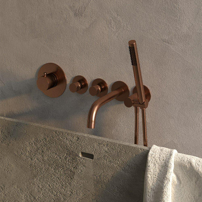 Brauer Copper Edition Badkraan Inbouw - douchegarnituur - 20cm uitloop - inbouwdeel - 3 gladde knoppen - handdouche staaf 1 stand - PVD - geborsteld koper