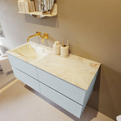 Mondiaz VICA-DLUX Badkamermeubelset - 120cm - clay - 4 lades - Inbouw wastafel CLOUD - links - zonder kraangat - kleur Frappe - XL versie 60cm hoog