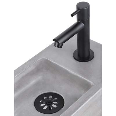 Differnz Ravo fonteinset - 38.5x18.5x25cm - Rechthoek - 1 kraangat - Recht matte zwarte kraan - met zwart frame - beton lichtgrijs
