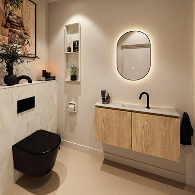 MONDIAZ TURE-DLUX 100cm toiletmeubel Washed Oak. EDEN wastafel Ostra positie midden. Met 1 kraangat.