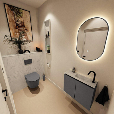 MONDIAZ TURE-DLUX 60cm toiletmeubel Dark Grey. EDEN wastafel Opalo positie rechts. Met 1 kraangat.