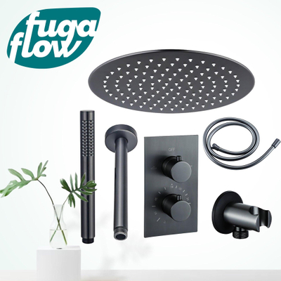 FugaFlow Eccelente Sobrado Badkamer inbouw regendoucheset met thermostaat 25cm plafondarm hoofddouche incl. staaf handdouche Gunmetal PVD