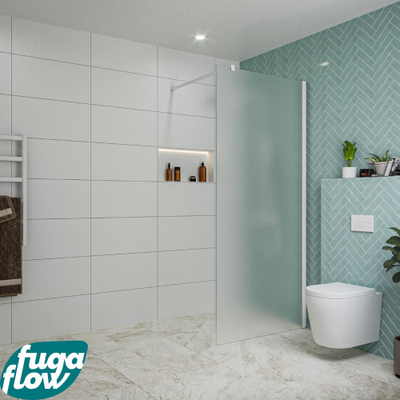 FugaFlow Eccelente Vetro inloopdouche badkamer - 90x200cm - mat glas - wandarm - mat wit -