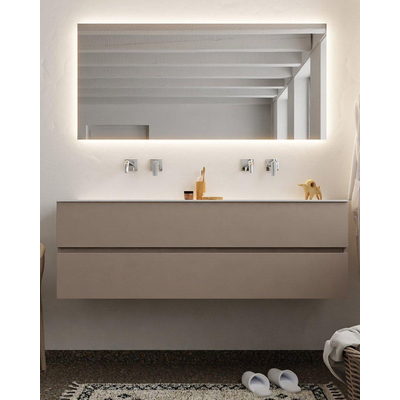 MONDIAZ VICA Badkamermeubelset - 150cm - 2 lades - wasbak Cloud dubbel - 0 kraangaten - solid surface smoke