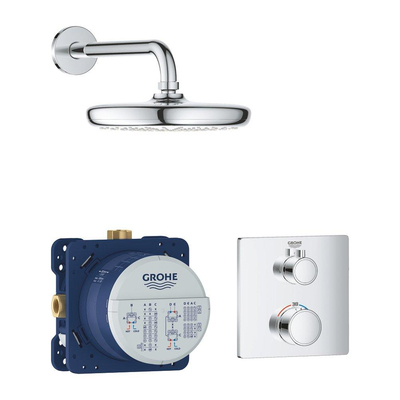 GROHE Grohtherm Perfect Regendoucheset - hoofdddouche 21cm - 1 functies - rechthoekig afbouwdeel - chroom