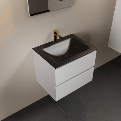 Mondiaz Aivy badmeubelset - 60x45x50cm - 1 kraangat - 1 wasbak urban Solid surface - Midden - 2 lades - Met spiegel - MDF Talc