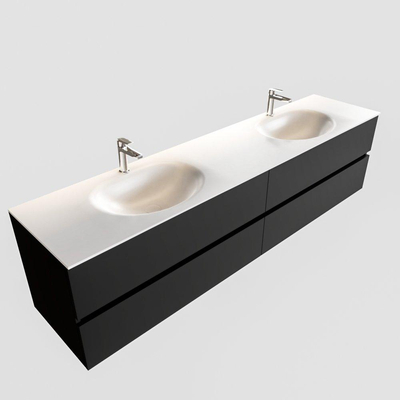 MONDIAZ VICA Badkamermeubelset - 200cm - 4 lades - wasbak Moon dubbel - 2 kraangaten - solid surface urban