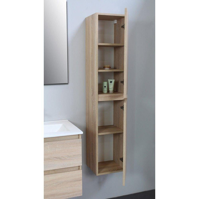 Basic Line Bella hoge kast greeploos 2 deuren 145x30x30cm Eiken Flat Pack