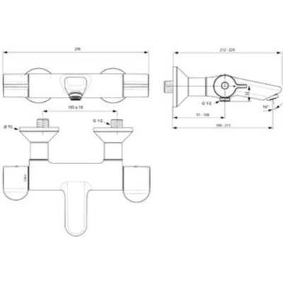 Ideal Standard Ceraplus 2 badkraan met afsluitbare koppelingen met omstel Cool Body geschikt v. thermische desinfectie chroom