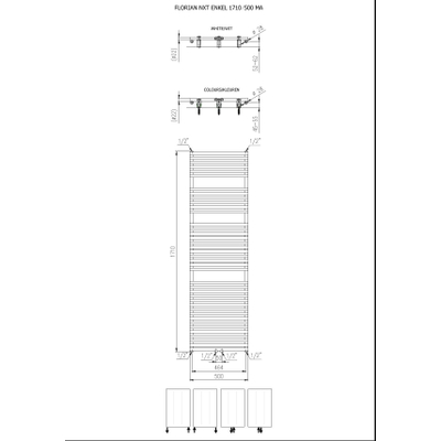 Plieger Florian Nxt M designradiator enkel horizontaal met middenaansluiting 1710x500mm 901W wit