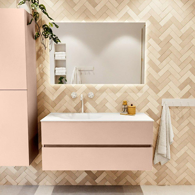 MONDIAZ VICA Badkamermeubelset - 110cm - onderkast rosee- 2 lades - wastafel moon links - 1 kraangat - 60cm hoge versie - talc