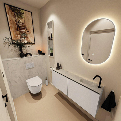 MONDIAZ TURE-DLUX 120cm toiletmeubel Linen. EDEN wastafel Opalo positie rechts. Met 1 kraangat.