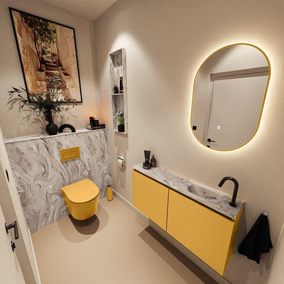 MONDIAZ TURE-DLUX 100cm toiletmeubel Ocher. EDEN wastafel Glace positie rechts. Met 1 kraangat.