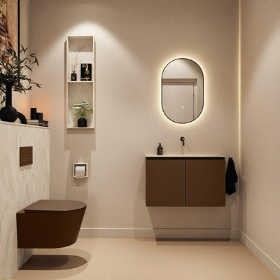 MONDIAZ TURE-DLUX 80cm toiletmeubel Rust. EDEN wastafel Ostra positie midden. Zonder kraangat.
