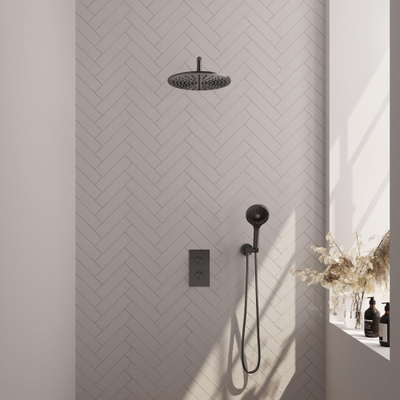 Brauer Gunmetal Carving Regendoucheset inbouw - hoofddouche 30cm - Carving knop - handdouche rond 3 standen - PVD - geborsteld gunmetal