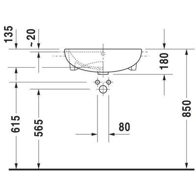 Duravit ME by Starck half inbouwwastafel 55x45.5cm met 1 kraangat met overloop met wondergliss wit