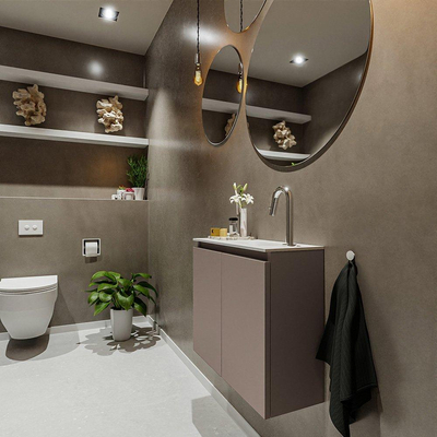 MONDIAZ TURE Fonteinset - 60x23x50cm - 1 kraangat - 2 deuren - smoke mat - Wasbak rechts - Solid Surface Wit