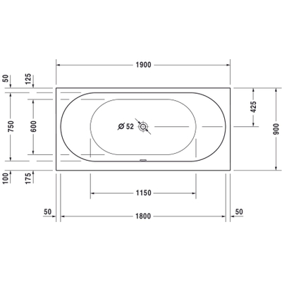 Duravit Darling New kunststof bad acryl rechthoekig met 2 rugsteunen 190x90x48cm zonder poten wit