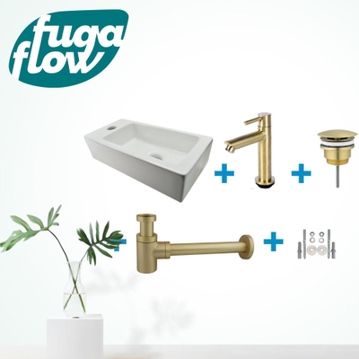 FugaFlow Eccelente Sobrado Badkamer Fonteinset - links - 1 kraangat - fonteinkraan geborsteld messing - wit