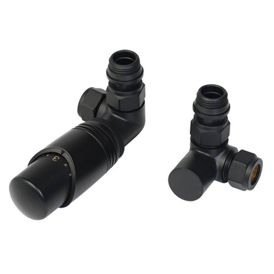 Comodesign radiator aansluitset universeel dubbel haaksincl. koppeling 15 en 16mmmet thermostaatknopmat zwart