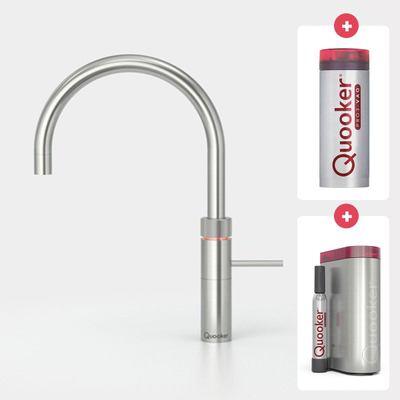 Quooker NL Fusion round kokendwaterkraan opbouw uitloop draaibaar met Pro3 reservoir & Cube reservoir RVS