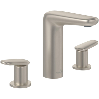Villeroy & Boch Antao Driegats wastafelkraan - met Push-Open afvoergarnituur - Matt Brushed Nickel (RVS)