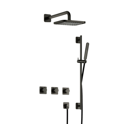 Hotbath Gal IBSGL70 Thermostatische doucheset inbouw - 2 stopkranen - 35cm wandarm - 22cm vierkante hoofddouche - staafhanddouche - glijstang - gun metal geborsteld PVD