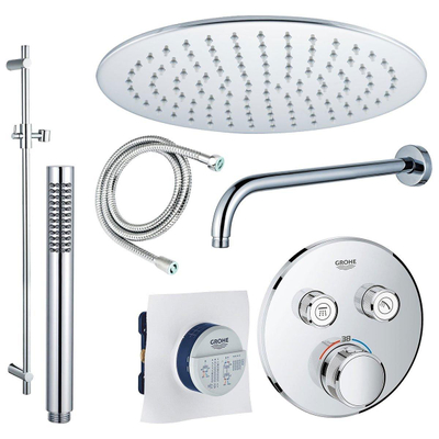 GROHE Grohtherm Regendoucheset opbouw - hoofddouche 30 cm - 2 functies - handdouche staaf 1 - wandarm - glijstang 90 cm - chroom