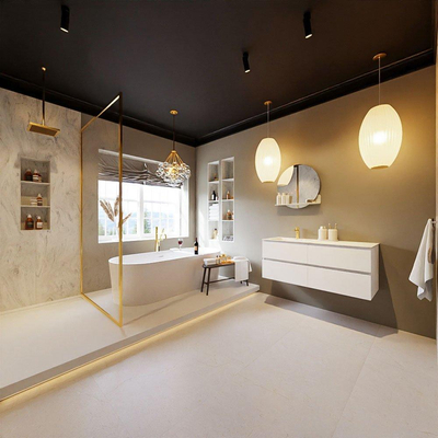 MONDIAZ VICA-DLUX Badkamermeubelset - 120cm - onderkast talc - 4 lades - inbouw wastafel cloud links - 1 kraangat - 60cm hoge versie - opalo