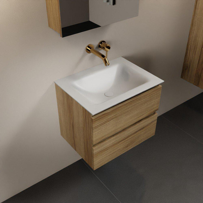 Mondiaz Aivy badmeubelset - 60x45x50cm - 0 kraangaten - 1 wasbak talc Solid surface - Midden - 2 lades - Met spiegelkast - Melamine Chai